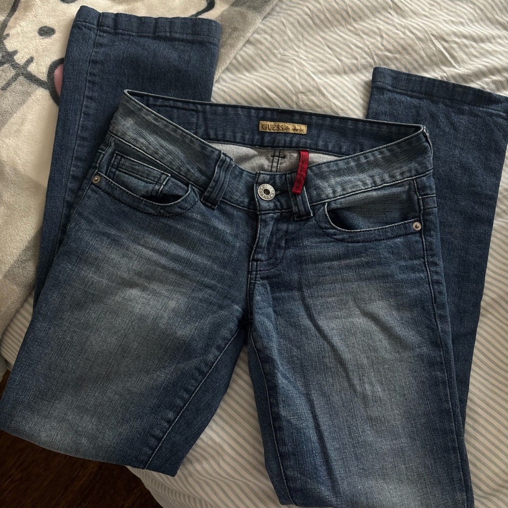 Y2K GUESS Women's Low Waisted Blue Jeans